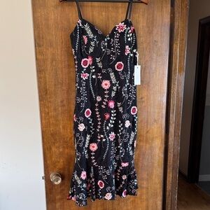 Siena Floral Print Embroidered Lace Midi Dress